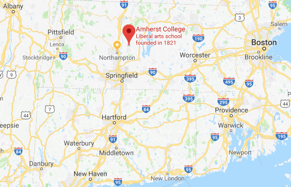 map of Massachusetts and Amherst College